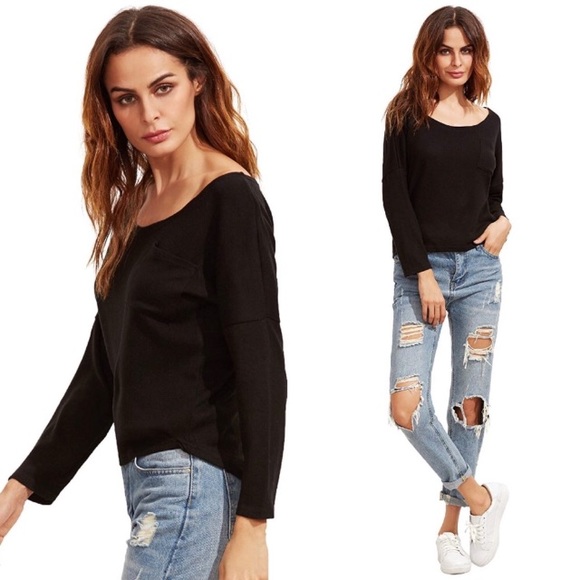 Dolman Sleeve Knit Pocket Sweater Top - Picture 4 of 8